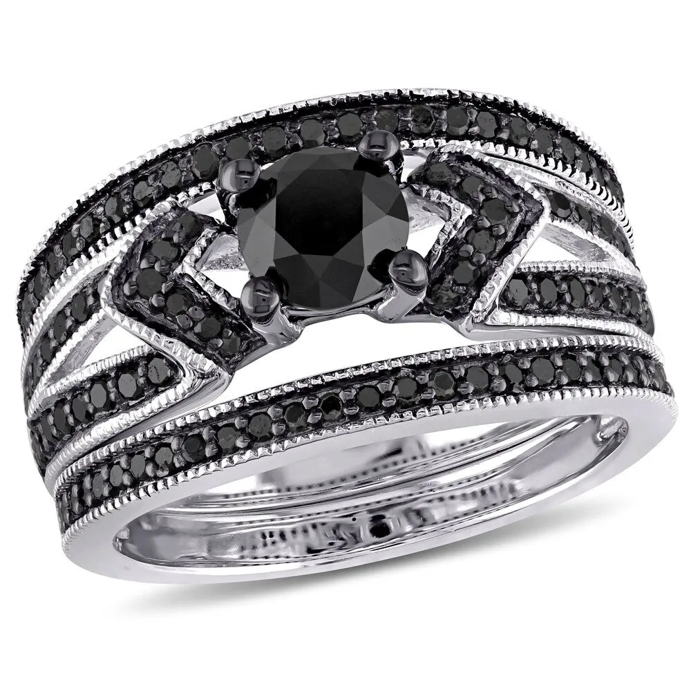 Miadora Sterling Silver 1 1/4ct TDW Black Diamond Split Shank 3-Piece Bridal Set sold by Zulily product image thumbnail 2