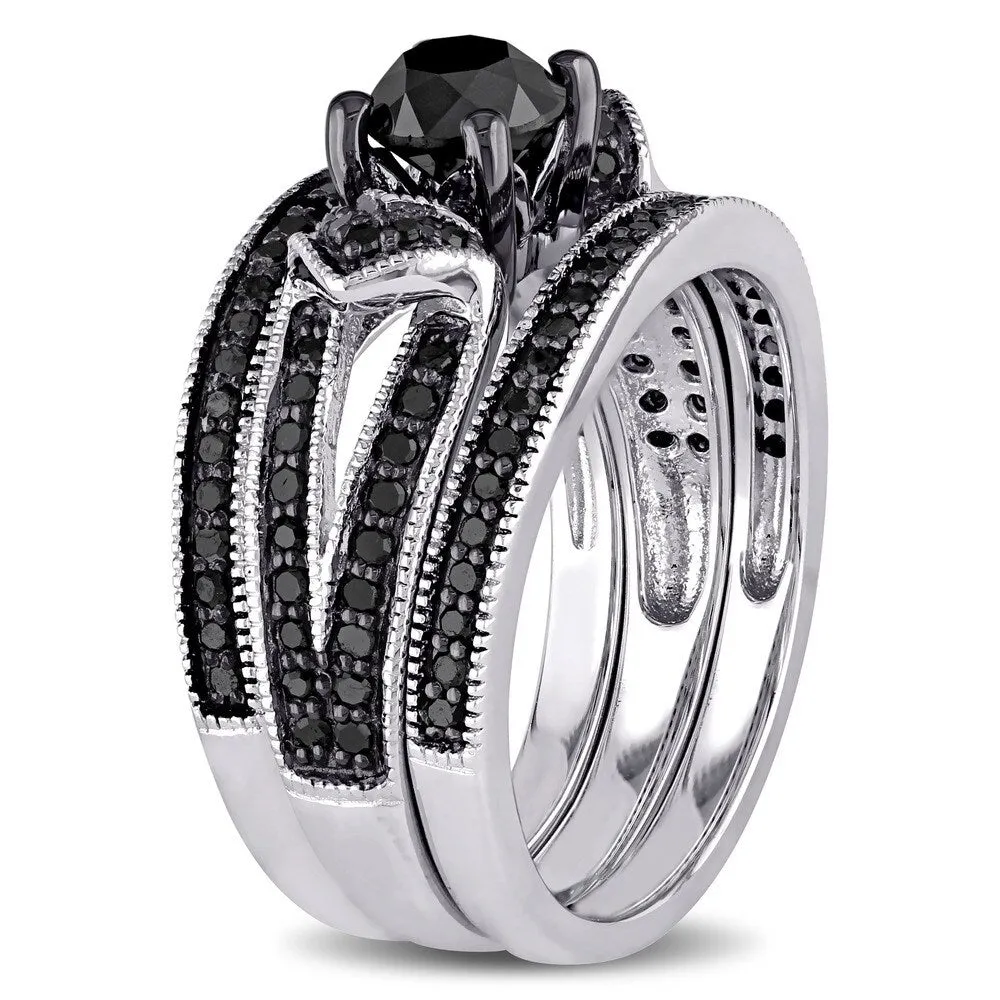 Miadora Sterling Silver 1 1/4ct TDW Black Diamond Split Shank 3-Piece Bridal Set sold by Zulily product image thumbnail 3