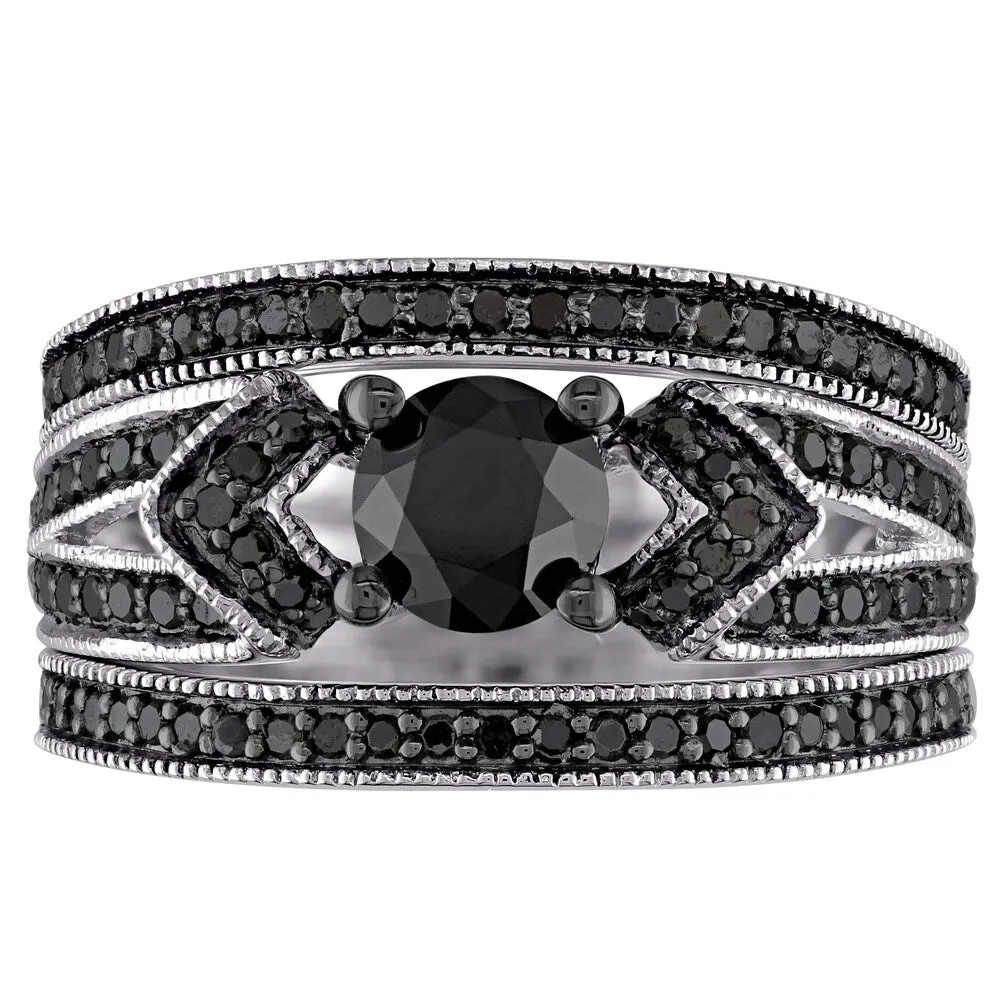 Miadora Sterling Silver 1 1/4ct TDW Black Diamond Split Shank 3-Piece Bridal Set sold by Zulily product image thumbnail 5
