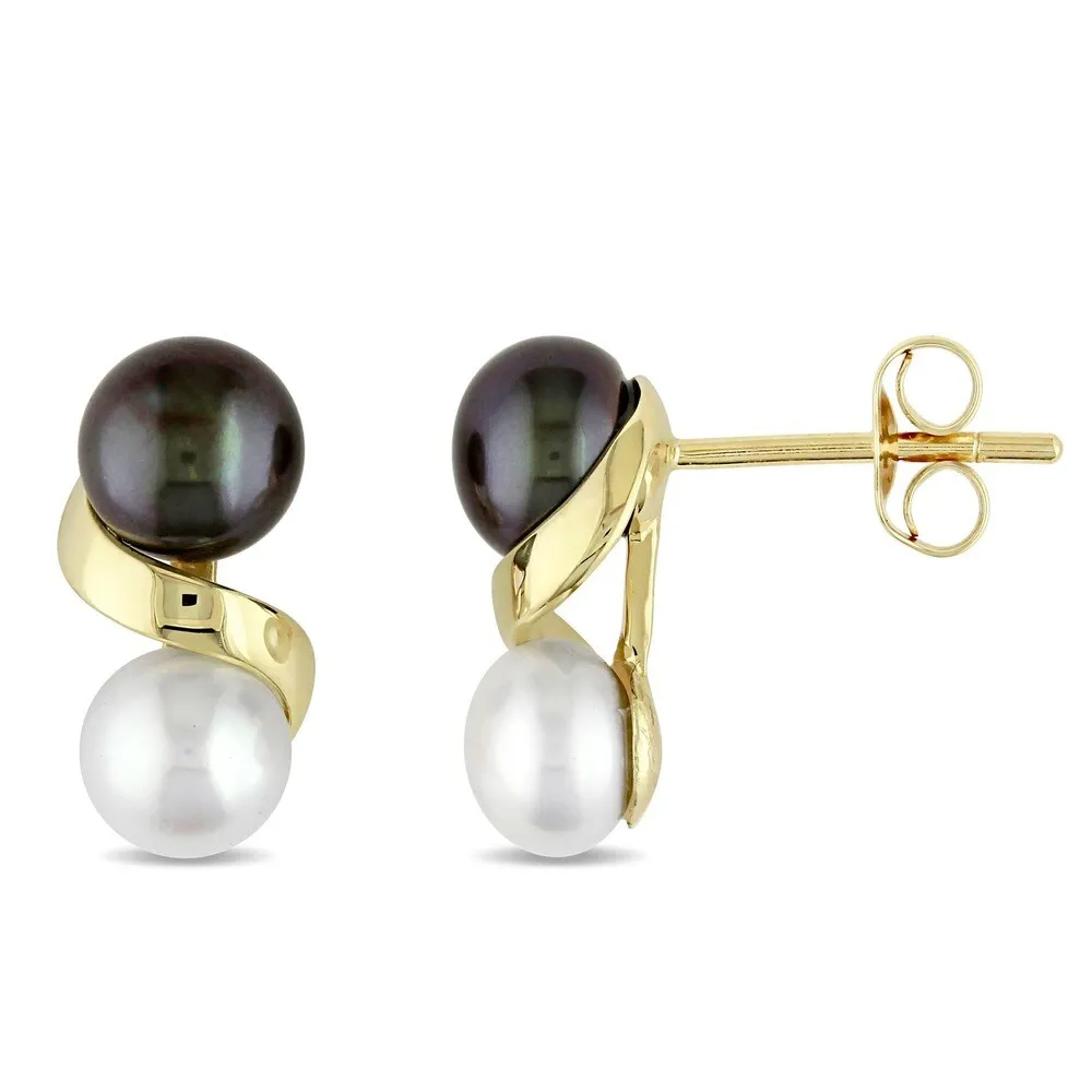 Miadora 10k Gold Black and White Cultured Freshwater Pearl Earrings (5.5-6 mm) sold by Zulily