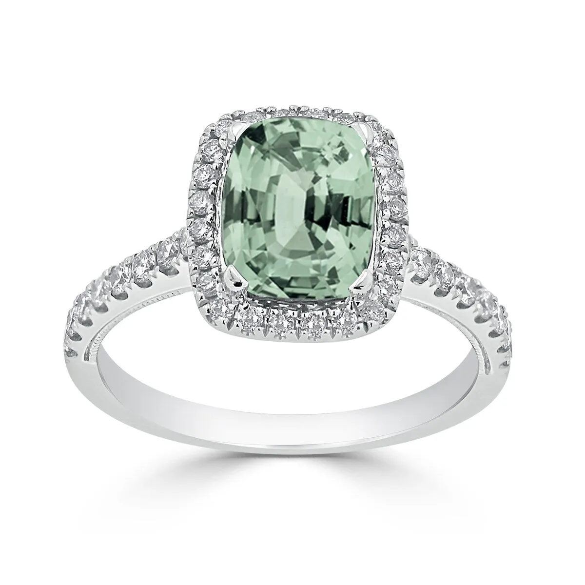 Auriya 1 1/8ct Cushion-cut Green Amethyst and Halo Diamond Engagement Ring 3/8ctw 14k Gold sold by Zulily product image thumbnail 3