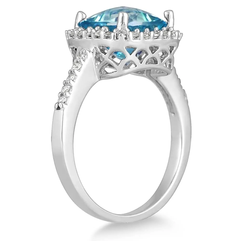2 1/2 Carat Cushion Cut Blue Topaz and Diamond Ring 14K White Gold sold by Zulily product image thumbnail 2