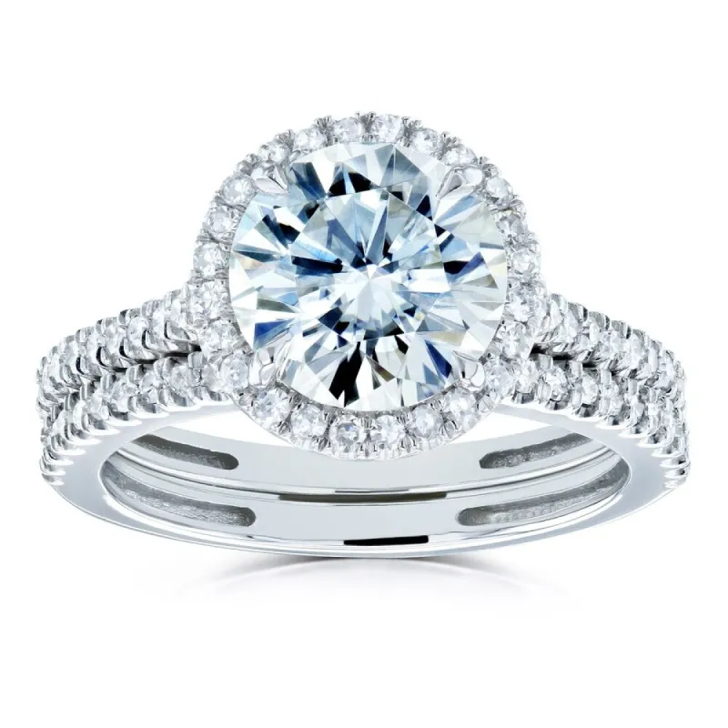 Annello by Kobelli 14k Gold 2 1/3ct TGW Moissanite and Diamond Round Halo Bridal Rings Set (HI/VS, GH/I) sold by Zulily