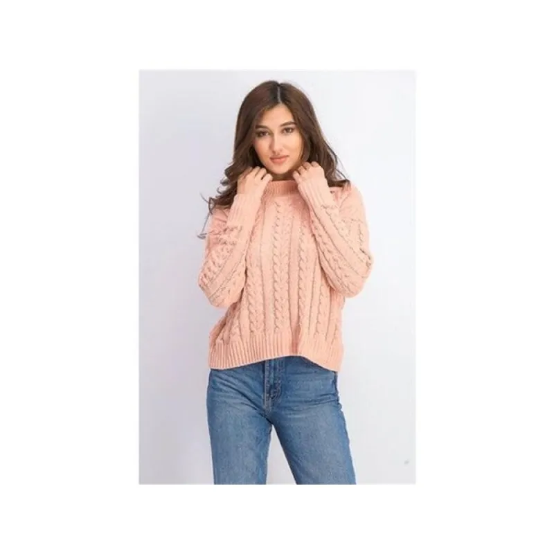 Hippie Rose Juniors' Cable-Knit Drop-Shoulder Sweater Pink Size Large sold by Zulily