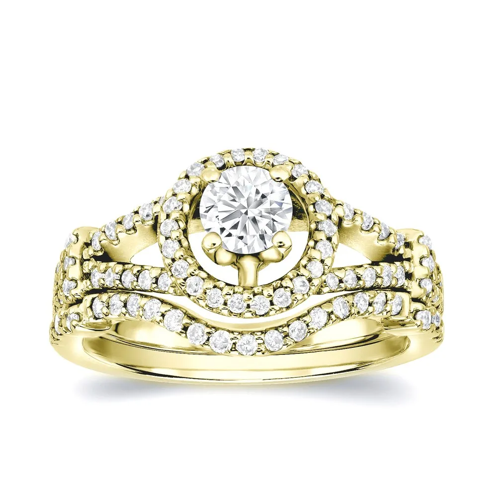 Auriya 14k Gold 1 1/4ctw Modern Round Diamond Halo Engagement Ring Set sold by Zulily