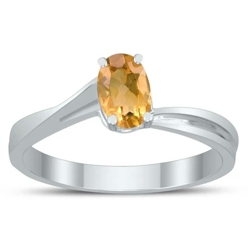 Solitaire Oval 6X4MM Citrine Gemstone Twist Ring in 10K White Gold sold by Zulily