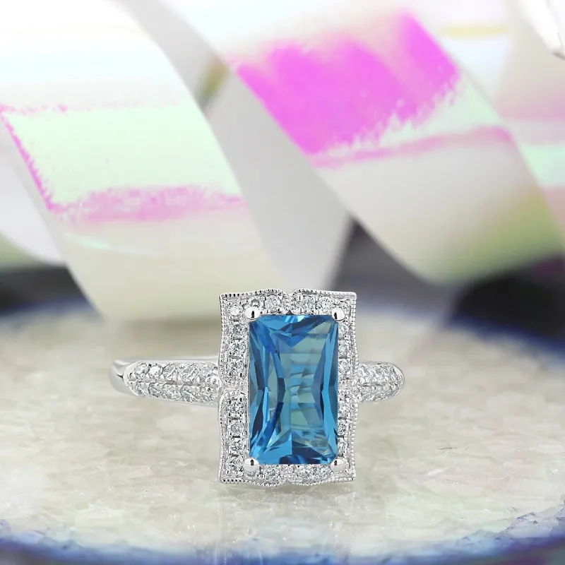 Auriya Vintage 2 5/8ct Emerald-cut Swiss-Blue Topaz and Halo Diamond Engagement Ring 1/3ctw 14k Gold sold by Zulily