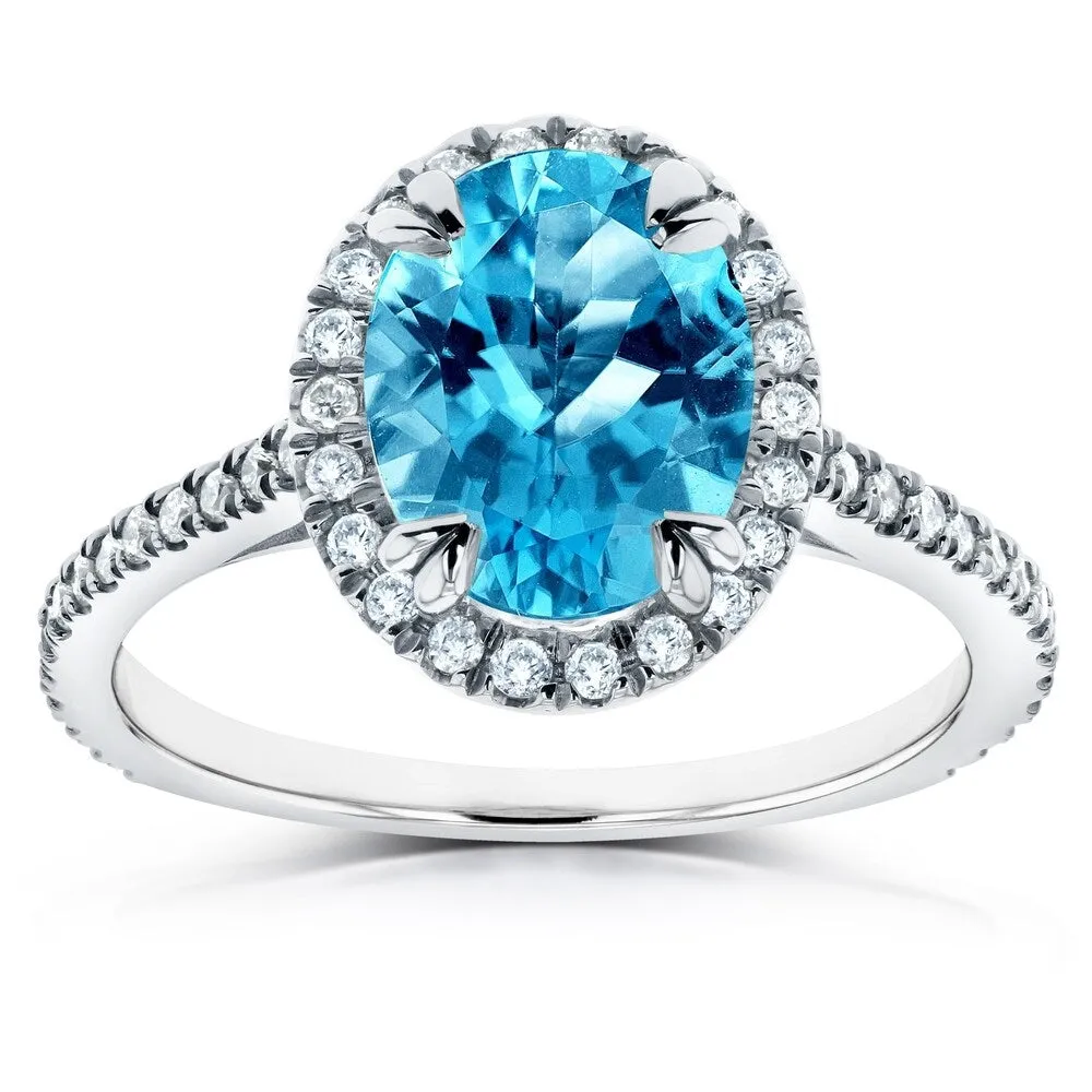 Annello by Kobelli 14k Gold 2 1/4ct TGW Oval Cut Swiss Blue Topaz and Diamond Halo Gemstone Ring sold by Zulily product image thumbnail 4