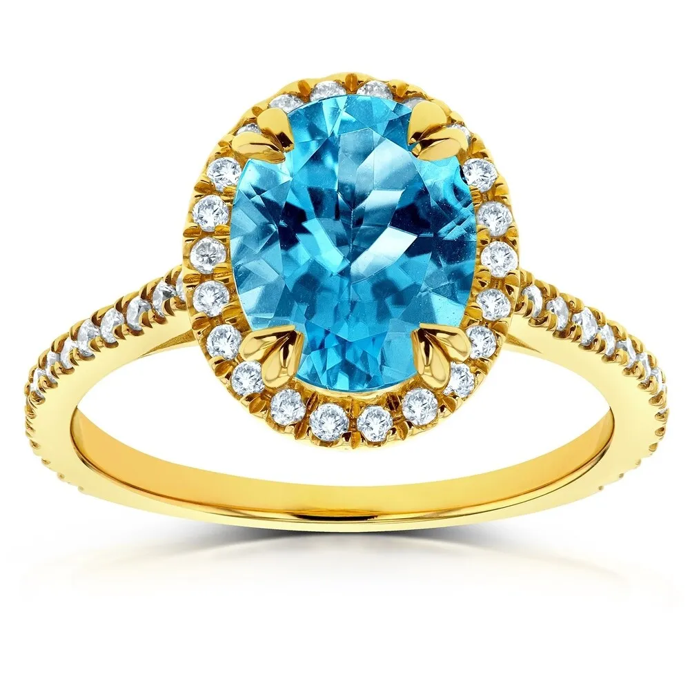 Annello by Kobelli 14k Gold 2 1/4ct TGW Oval Cut Swiss Blue Topaz and Diamond Halo Gemstone Ring sold by Zulily product image thumbnail 5