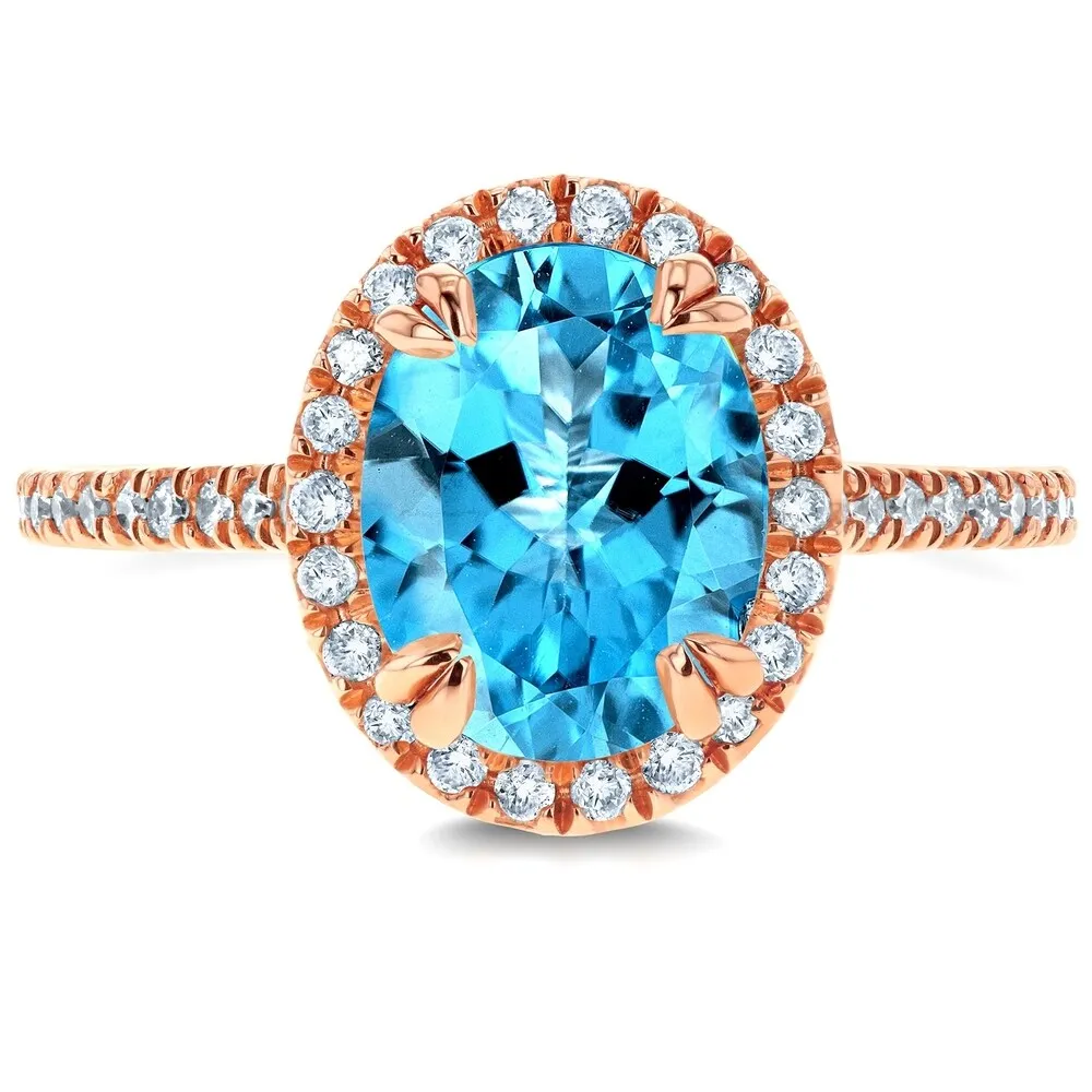 Annello by Kobelli 14k Gold 2 1/4ct TGW Oval Cut Swiss Blue Topaz and Diamond Halo Gemstone Ring sold by Zulily product image thumbnail 3