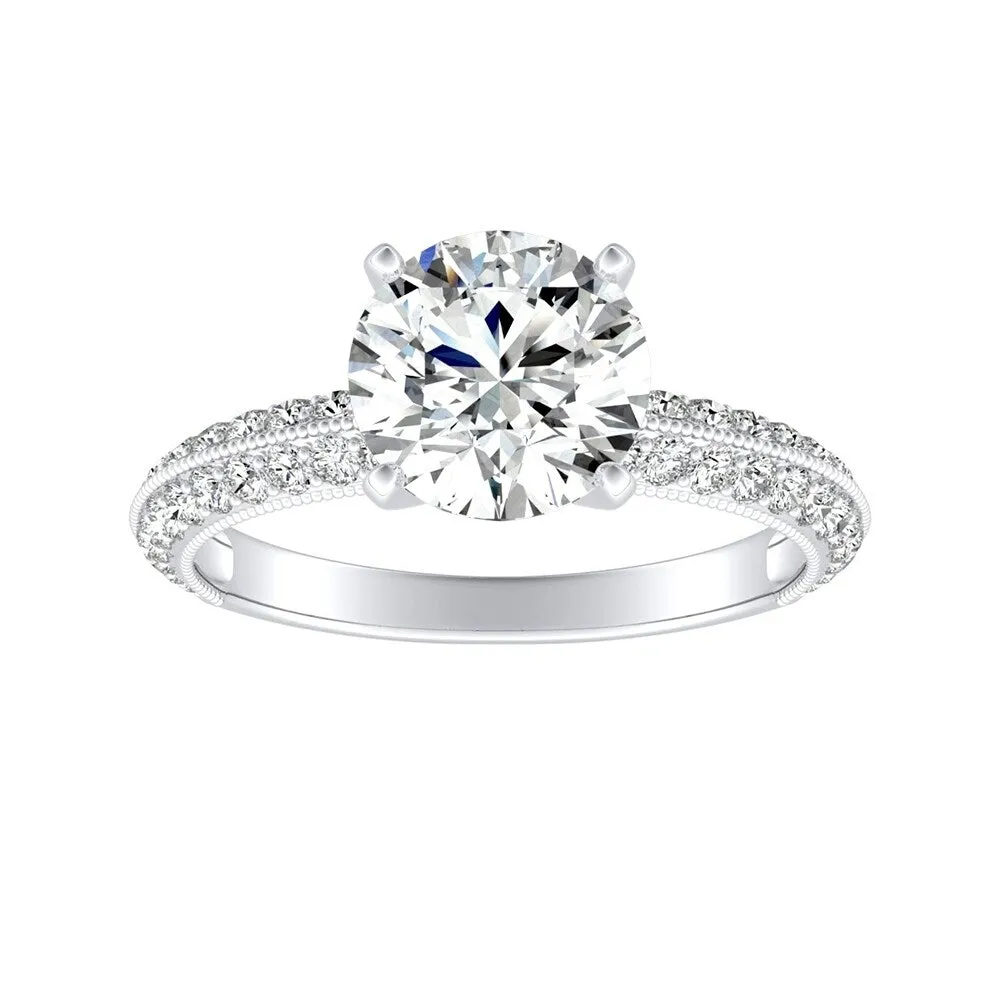 Auriya 14k Gold Vintage 3ct Round Moissanite and 3/8ctw Diamond Engagement Ring sold by Zulily