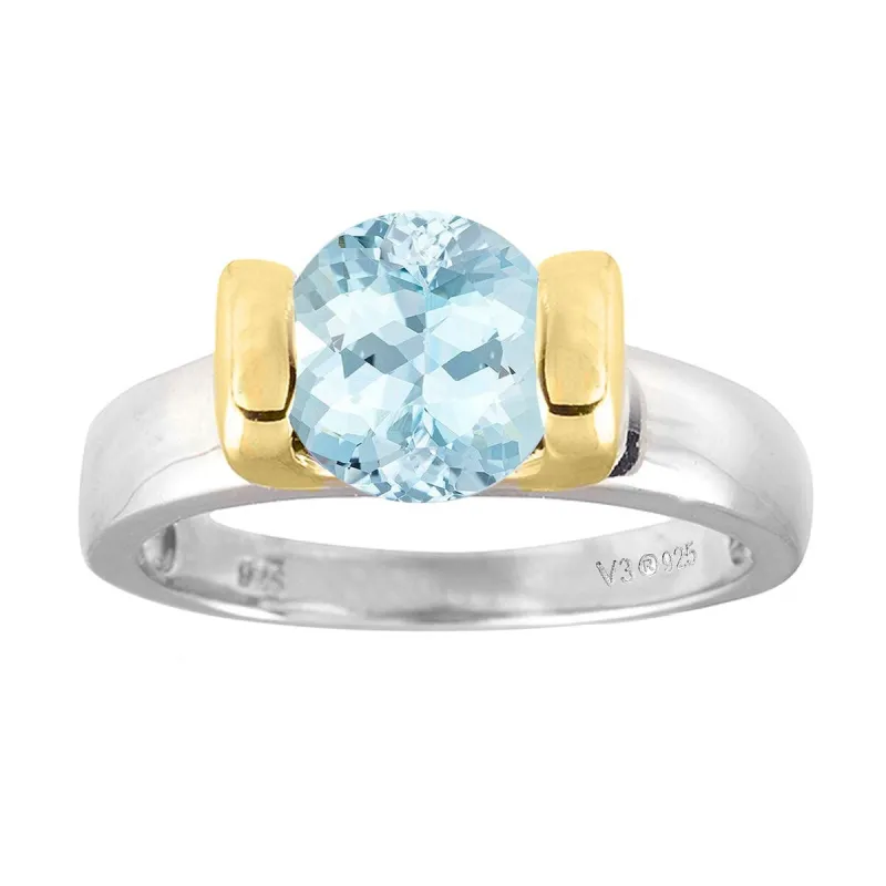 Two Tone with Natural Aquamarine Solitaire ring sold by Zulily
