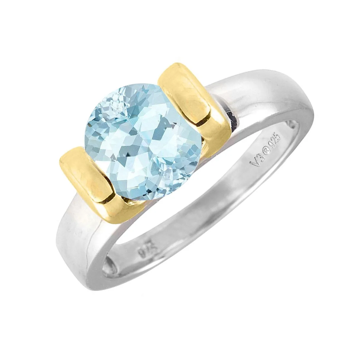 Two Tone with Natural Aquamarine Solitaire ring sold by Zulily product image thumbnail 2