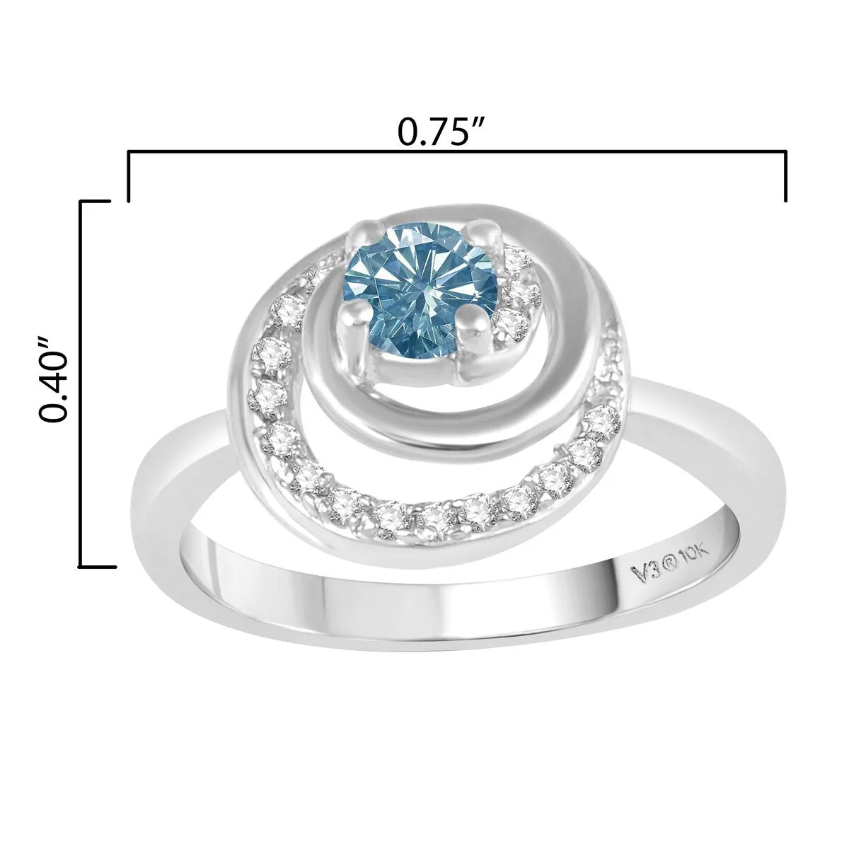 White Gold with Blue Moissanite and White Diamond Solitaire Ring sold by Zulily product image thumbnail 3