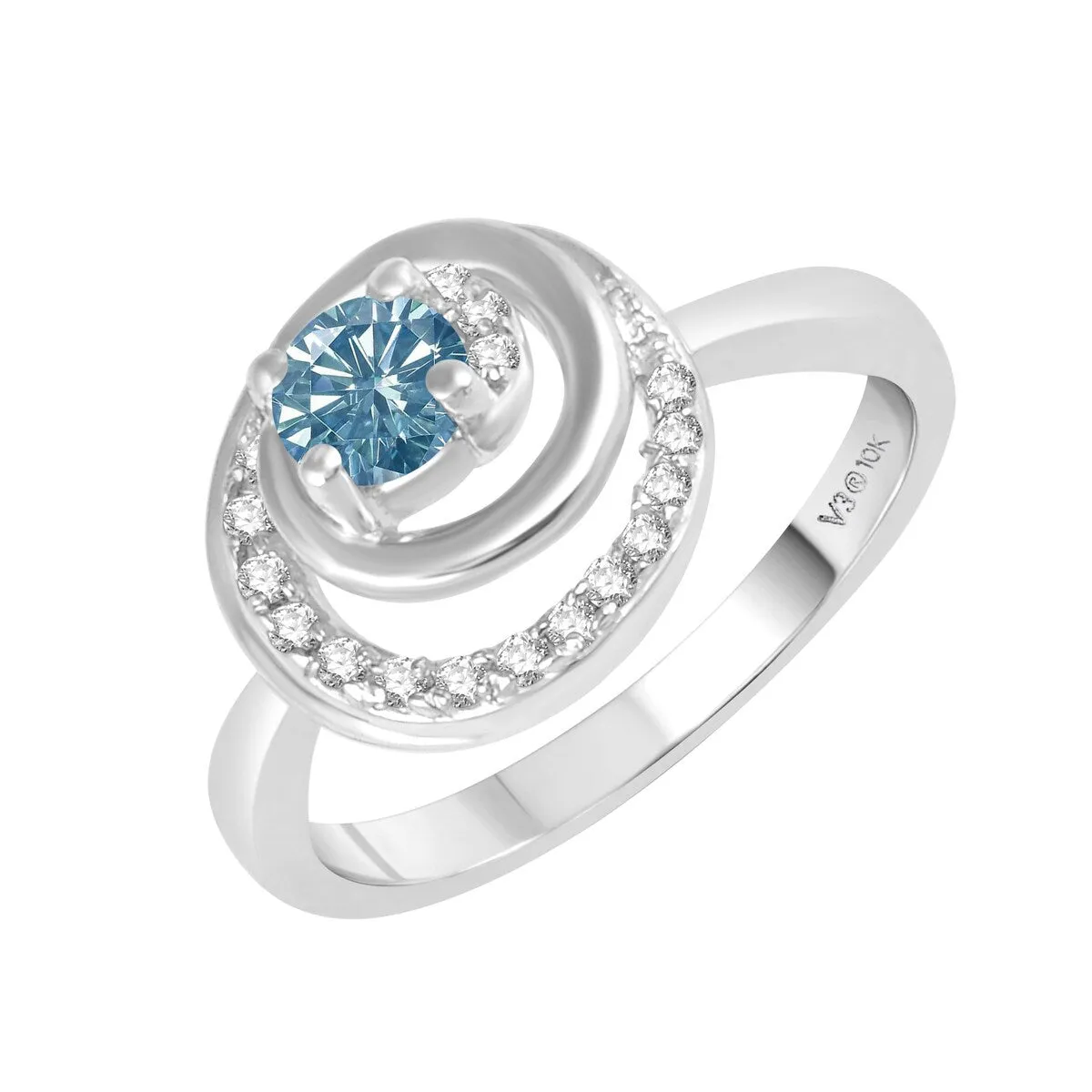 White Gold with Blue Moissanite and White Diamond Solitaire Ring sold by Zulily product image thumbnail 2