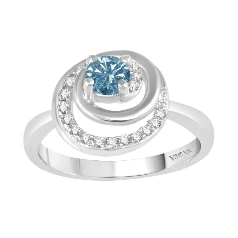 White Gold with Blue Moissanite and White Diamond Solitaire Ring made by Zulily
