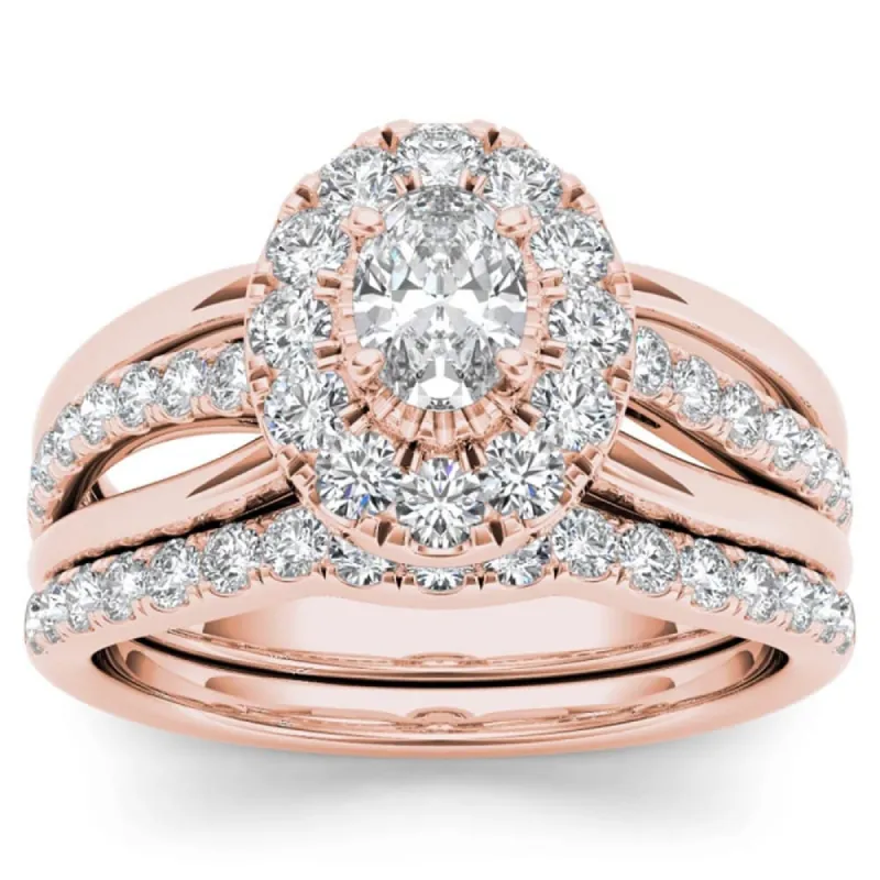 De Couer 14k Rose Gold 1ct TDW Oval Shape Diamond Halo Bridal Ring Set sold by Zulily
