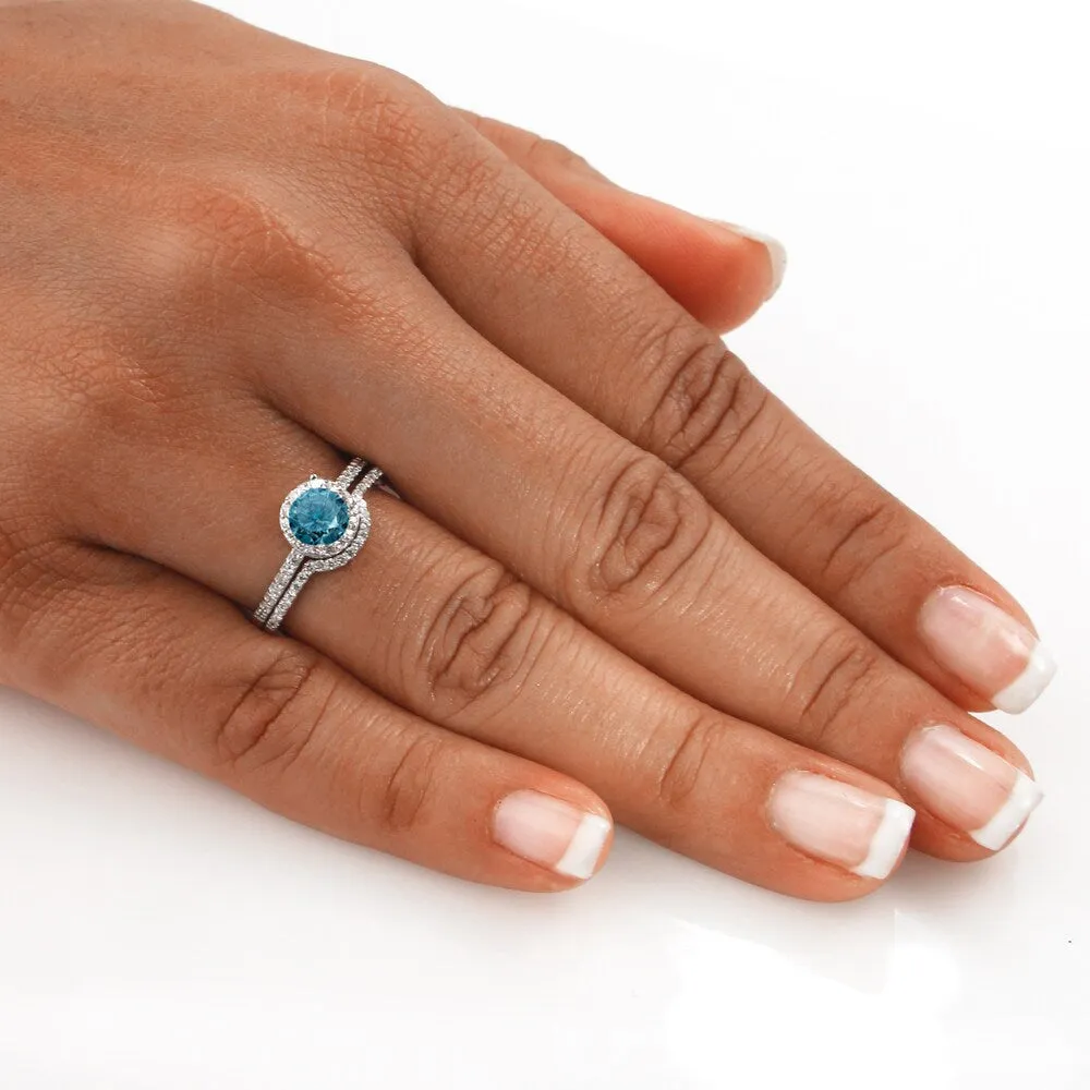 Auriya 14k Gold 1ctw Halo Blue Diamond Engagement Ring Set sold by Zulily product image thumbnail 3