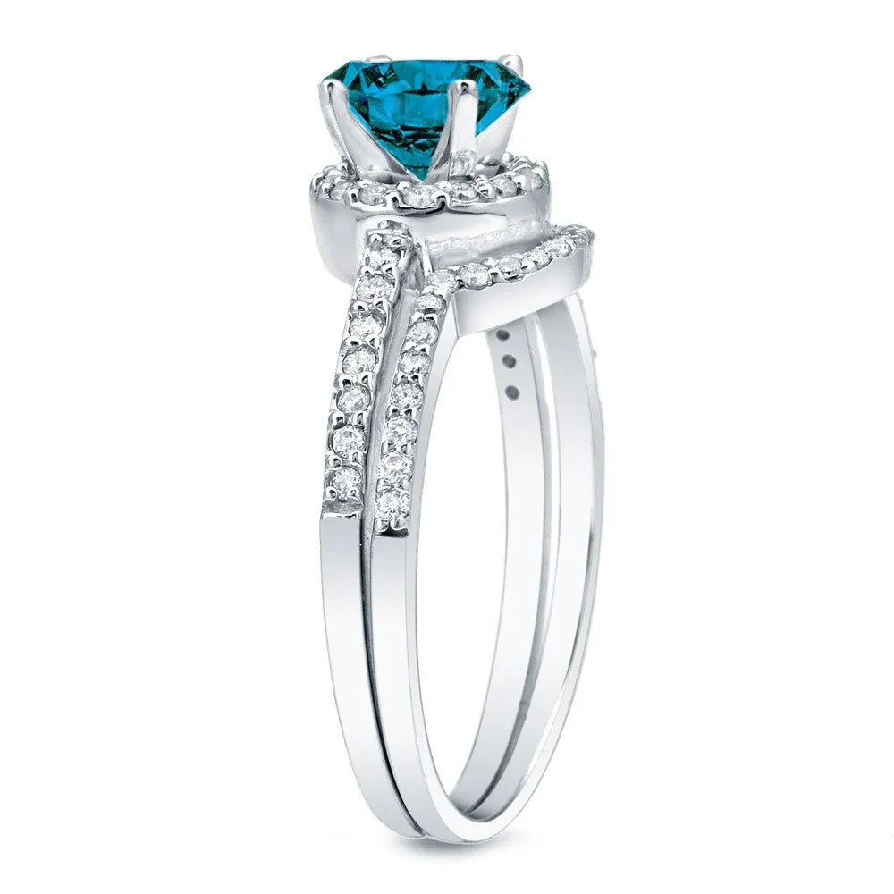 Auriya 14k Gold 1ctw Halo Blue Diamond Engagement Ring Set sold by Zulily product image thumbnail 5