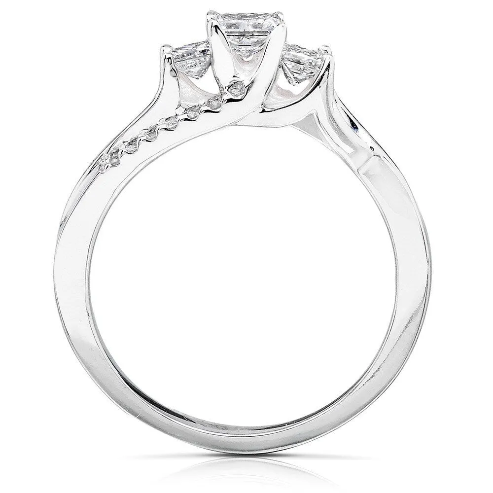 Annello by Kobelli 14k White Gold 1/2ct TDW Princess Diamond 3-Stone Curved Bridal Rings Set sold by Zulily product image thumbnail 4