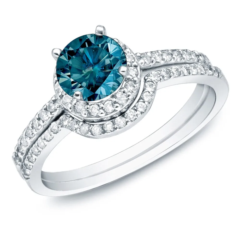 Auriya 14k Gold 1ctw Halo Blue Diamond Engagement Ring Set sold by Zulily product image thumbnail 2