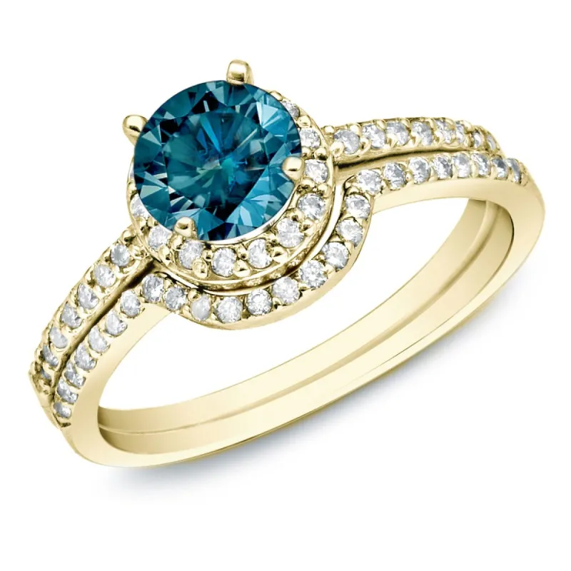 Auriya 14k Gold 1ctw Halo Blue Diamond Engagement Ring Set sold by Zulily