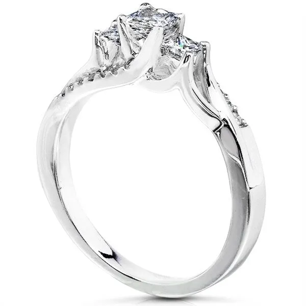 Annello by Kobelli 14k White Gold 1/2ct TDW Princess Diamond 3-Stone Curved Bridal Rings Set sold by Zulily product image thumbnail 3