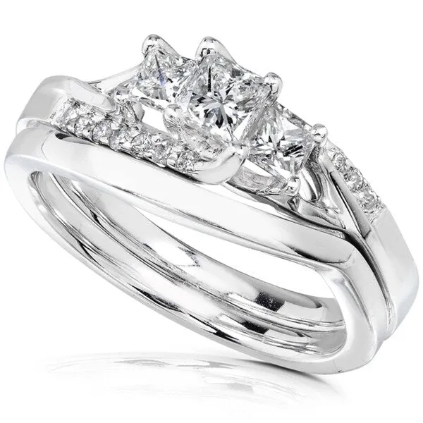 Annello by Kobelli 14k White Gold 1/2ct TDW Princess Diamond 3-Stone Curved Bridal Rings Set sold by Zulily product image thumbnail 2