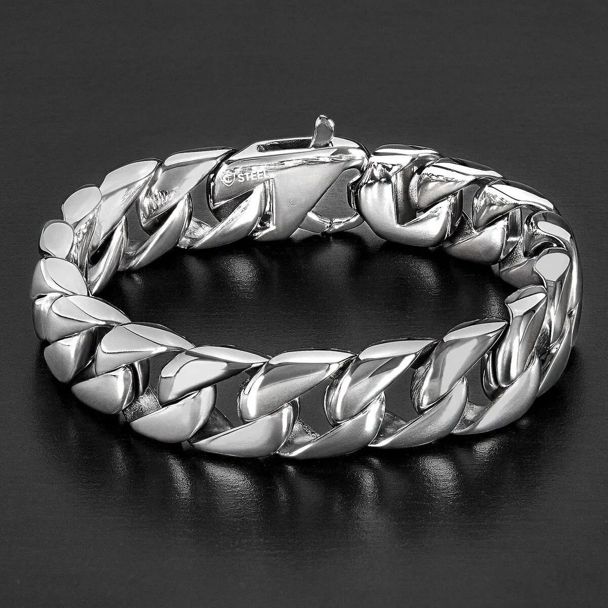 Stainless Steel Polished Curb Chain Bracelet - 8.5 Inches (15 mm Wide) sold by Zulily product image thumbnail 3