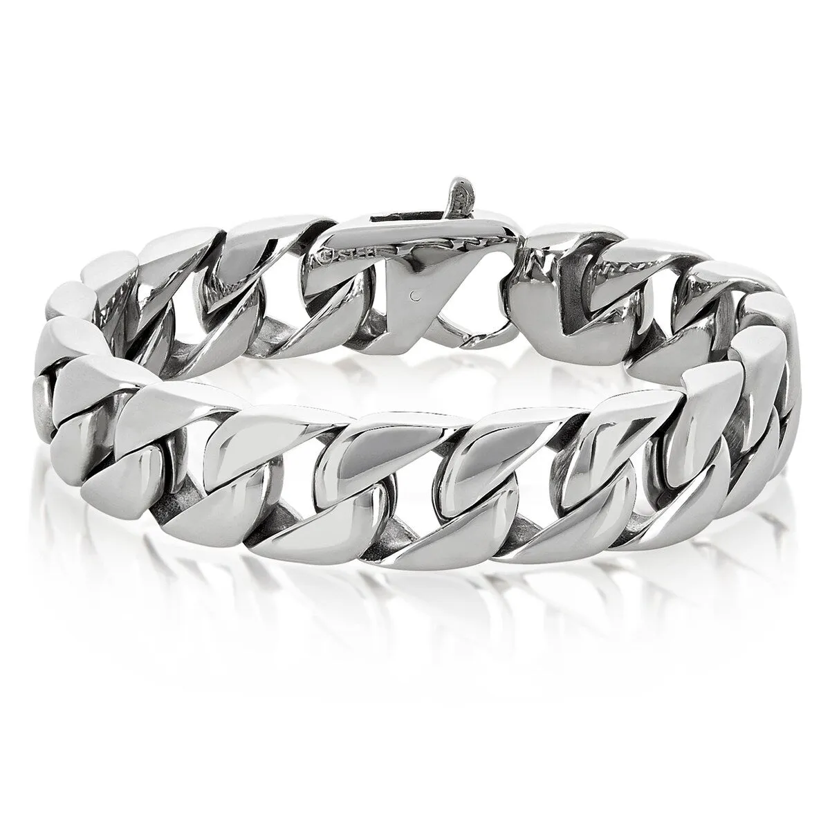 Stainless Steel Polished Curb Chain Bracelet - 8.5 Inches (15 mm Wide) sold by Zulily