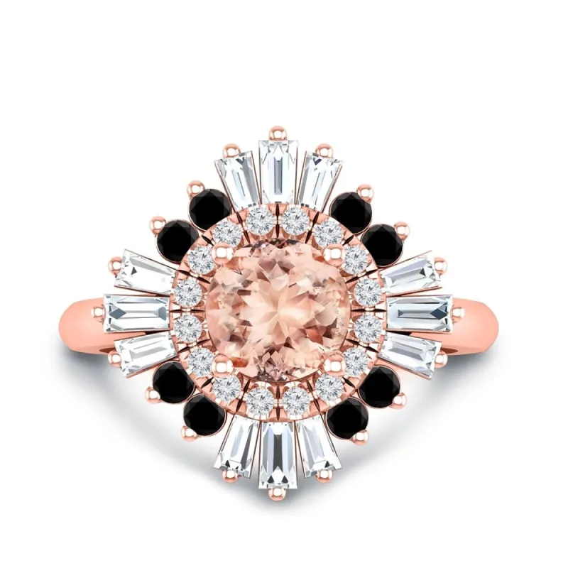 Auriya 14k Rose Gold Vintage Ballerina 1ct Morganite and 1ct TDW Baguette Halo Diamond Engagement Ring sold by Zulily