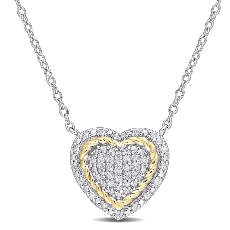 Miadora 2-Tone White & Yellow Plated Sterling Silver 1/4ct TDW Diamond Cluster Halo Heart Necklace sold by Zulily
