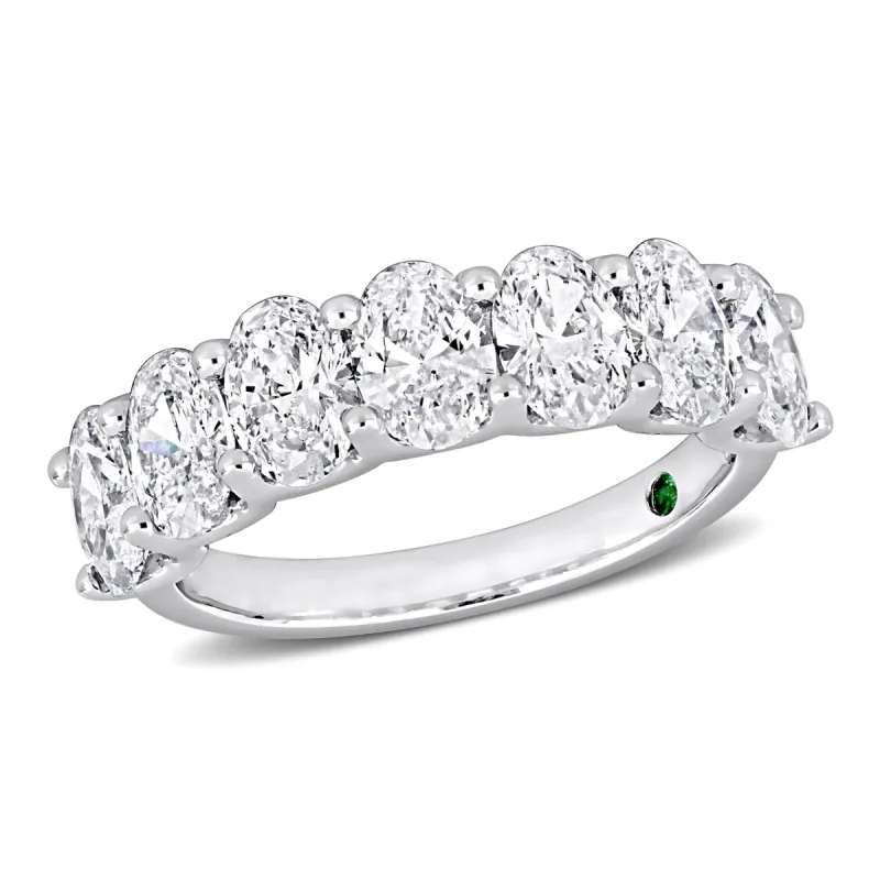 Created Forever 3ct TDW Oval Lab Grown Diamond and Created Emerald Semi Eternity Ring 14k White Gold sold by Zulily