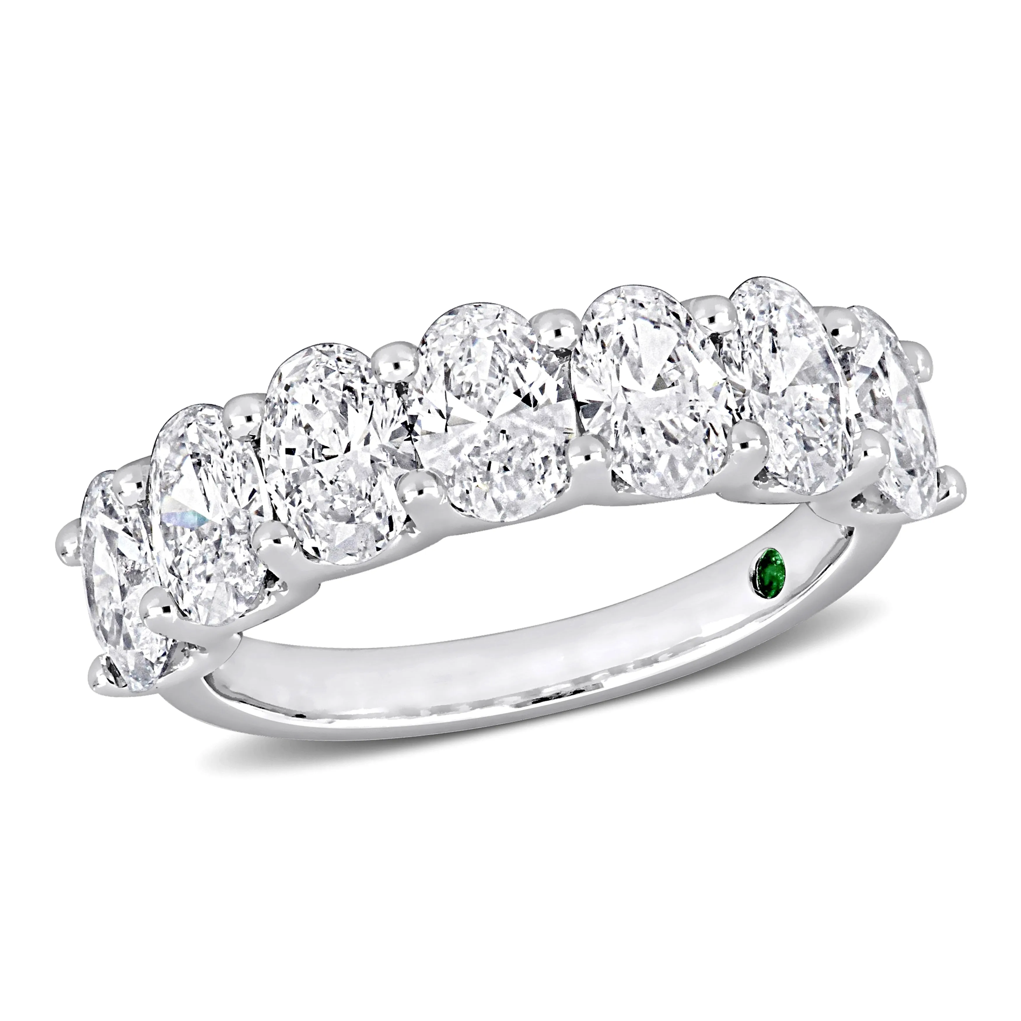 Created Forever 3ct TDW Oval Lab Grown Diamond and Created Emerald Semi Eternity Ring 14k White Gold sold by Zulily