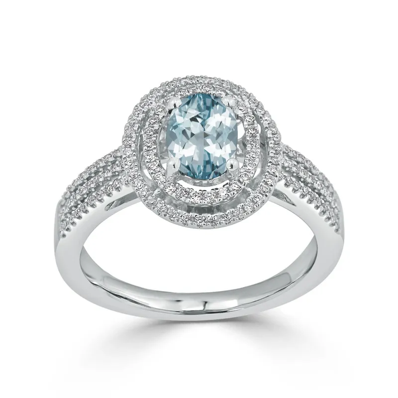 Auriya Modern 5/8ct Oval Aquamarine and Halo Diamond Ring 1/4cttw 18K Gold sold by Zulily