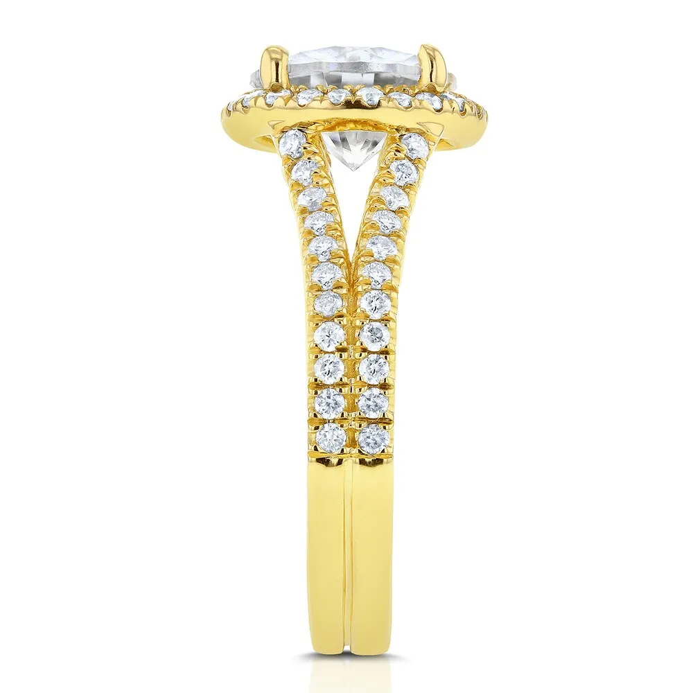 Annello by Kobelli 14k Yellow Gold 2ct TGW Moissanite and Diamond Oval Halo Split Shank Engagement Ring sold by Zulily product image thumbnail 3