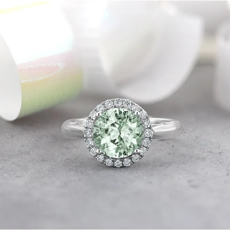 Auriya 1 1/2ct Round Green Amethyst and Halo Diamond Engagement Ring 1/4ctw 14k Gold sold by Zulily