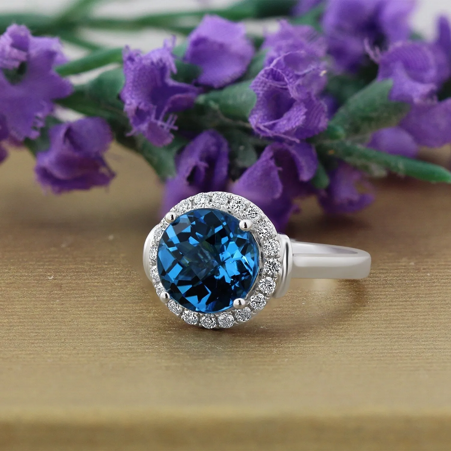 Auriya 3 5/8ct Round London Blue Topaz and Halo Diamond Engagement Ring 1/4ctw 14k Gold sold by Zulily