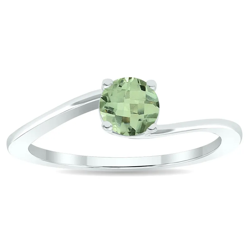 Women's Solitaire Green Amethyst Wave Ring in 10K White Gold sold by Zulily