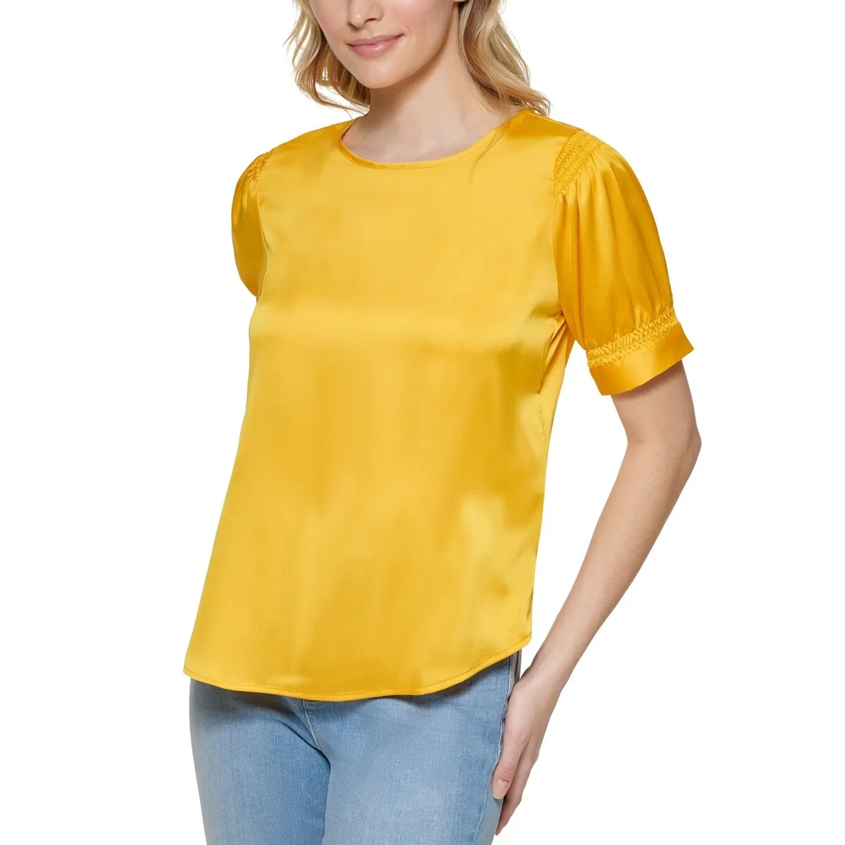 Karl Lagerfeld Paris Women's Short Sleeve Blouse Yellow Size Medium sold by Zulily