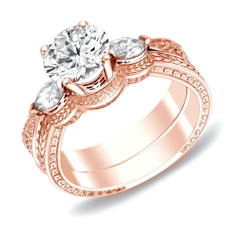 Auriya 14k Rose Gold 4/5ctw Vintage 3-stone Diamond Engagement Ring Set sold by Zulily