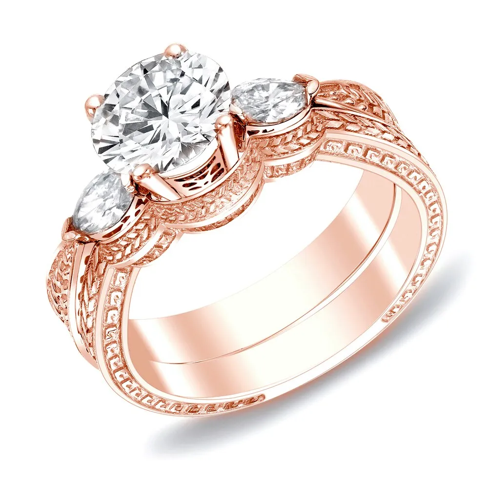 Auriya 14k Rose Gold 4/5ctw Vintage 3-stone Diamond Engagement Ring Set sold by Zulily