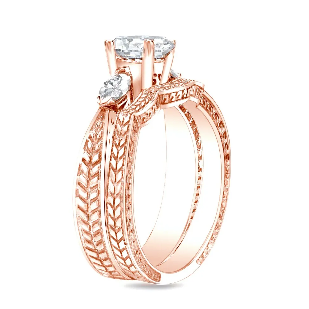 Auriya 14k Rose Gold 4/5ctw Vintage 3-stone Diamond Engagement Ring Set sold by Zulily product image thumbnail 2