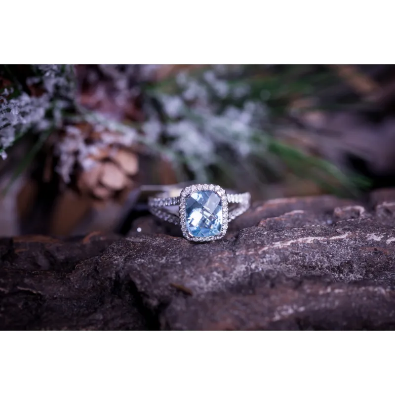 Auriya 1 5/8ct Cushion-cut Sky Blue Topaz and Halo Diamond Engagement Ring 3/8cttw 14K Gold sold by Zulily