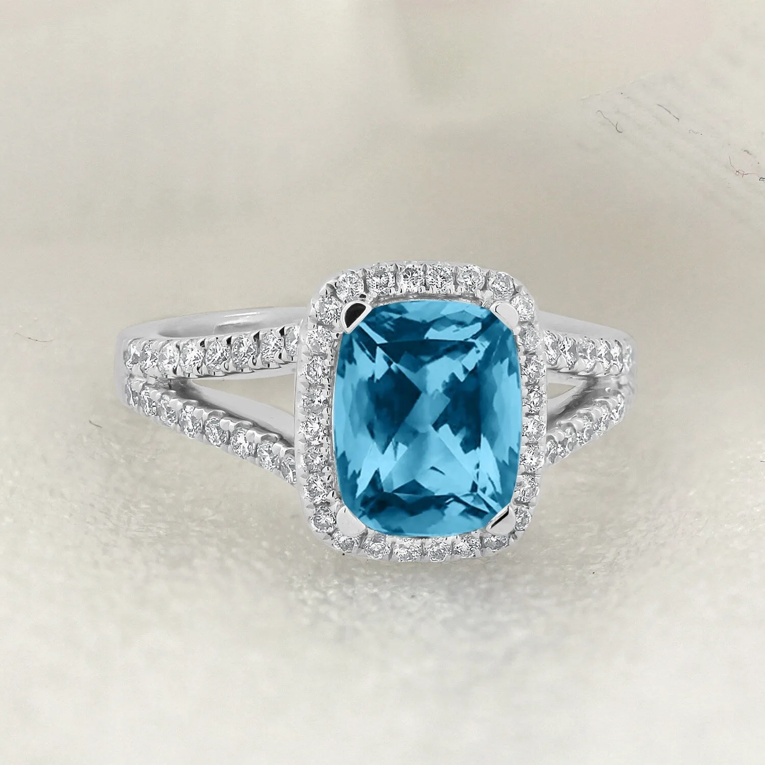 Auriya 1 5/8ct Cushion-cut Sky Blue Topaz and Halo Diamond Engagement Ring 3/8cttw 14K Gold sold by Zulily product image thumbnail 2