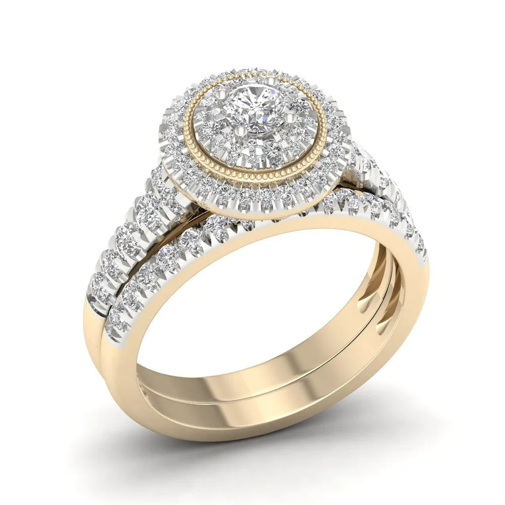 De Couer 14k Yellow Gold 1ct TDW Diamond Cluster Halo Bridal Set sold by Zulily