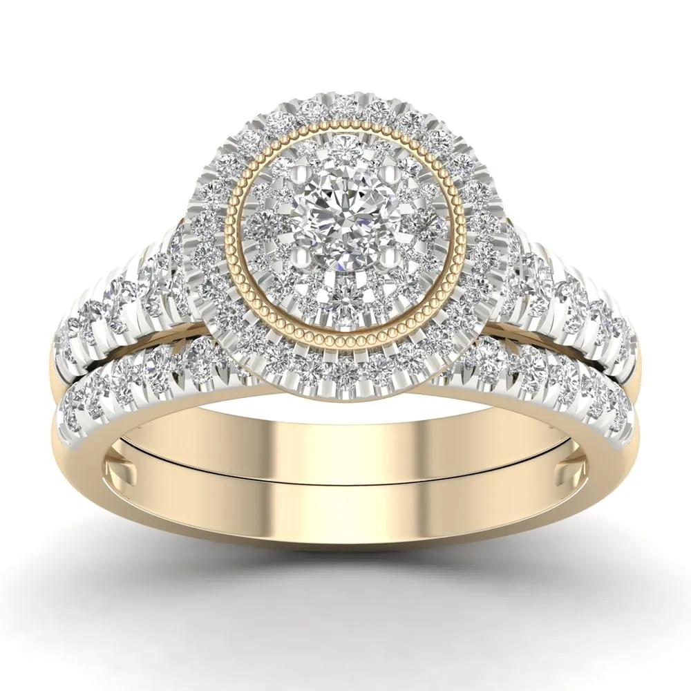 De Couer 14k Yellow Gold 1ct TDW Diamond Cluster Halo Bridal Set sold by Zulily product image thumbnail 3
