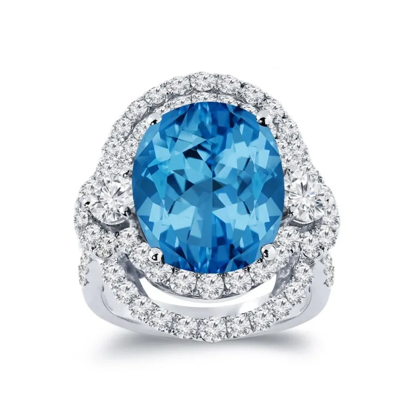 Auriya Unique 8 7/8ct Oval Blue Topaz Halo Diamond Engagement Ring 3ctw 18K Gold sold by Zulily