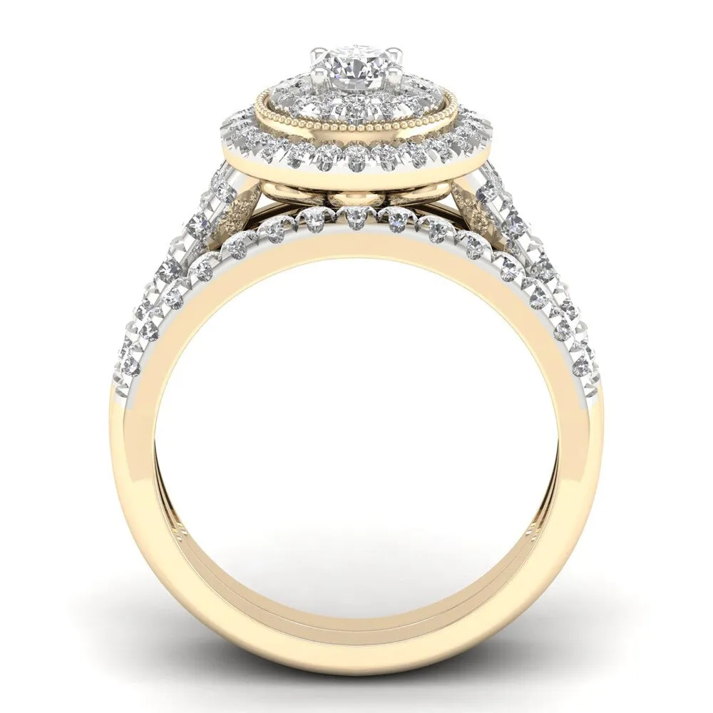De Couer 14k Yellow Gold 1ct TDW Diamond Cluster Halo Bridal Set sold by Zulily product image thumbnail 2