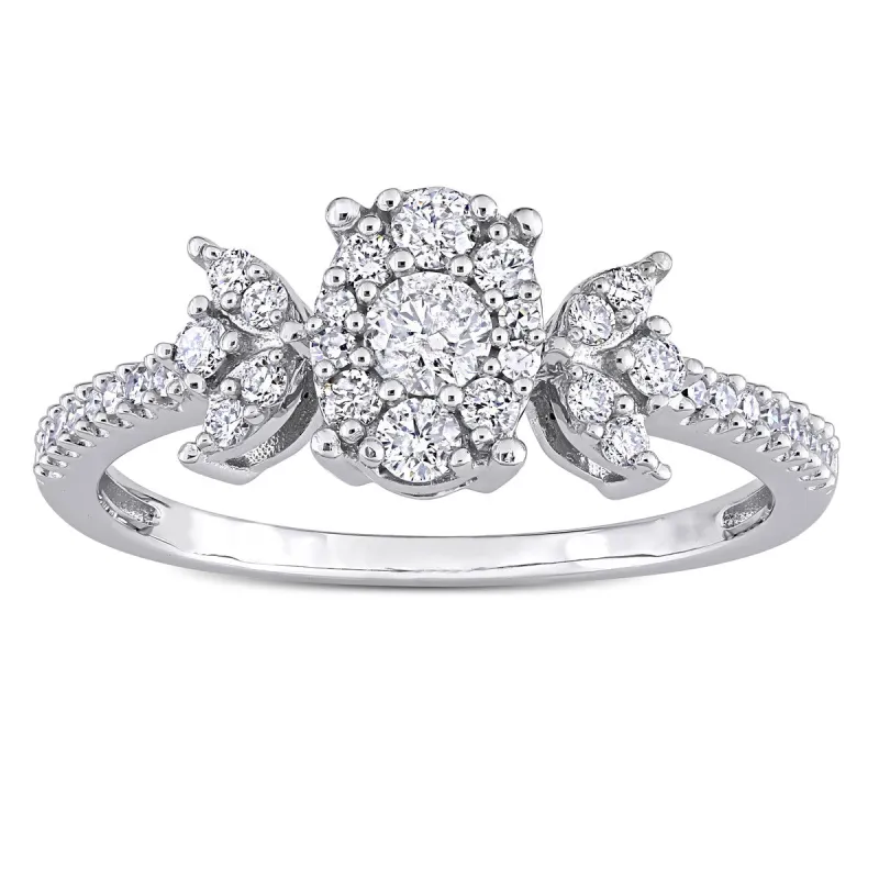 Miadora 10k White Gold 1/2ct TDW Diamond Floral Halo Engagement Ring sold by Zulily